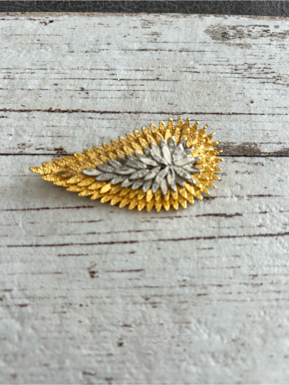 4-$100 Gold and Silver Leaf Teardrop Brooch - Women's Jewelry